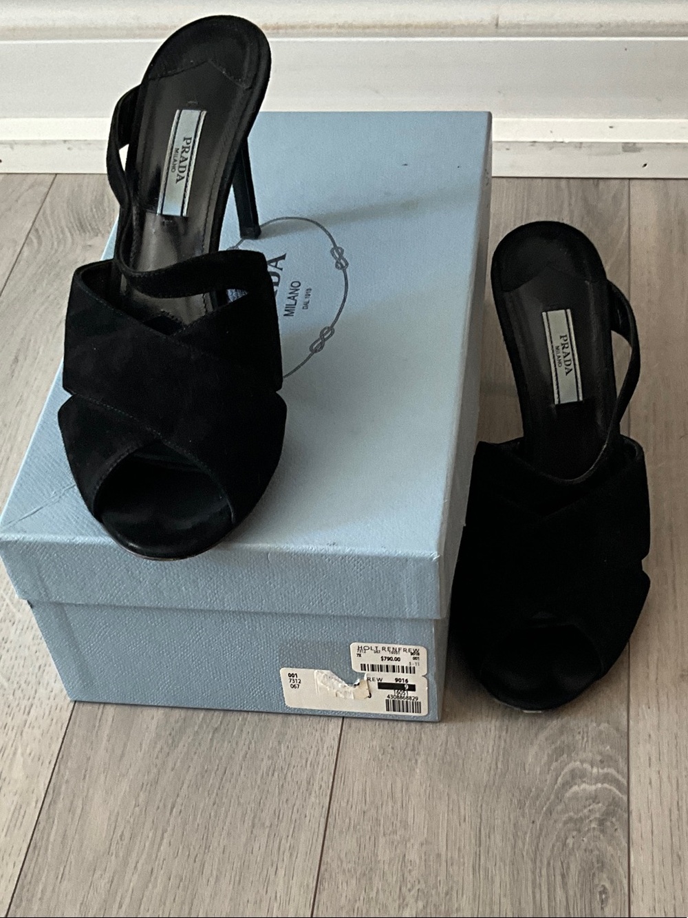 Prada Black Suede Crisscross Open-Toe Slingback Heels - Picture 3 of 5